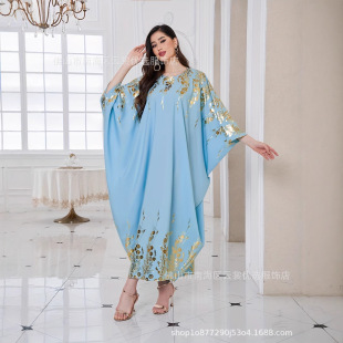 Fashionable Summer New Style Middle East Dubai Muslim Women's Bronzing Pullover Luxury Robe Dress Ready for Elegant
