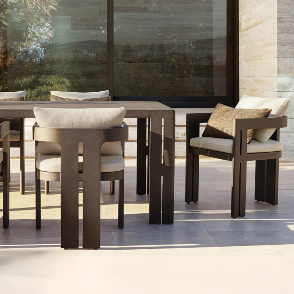 Mesa y silla de teca al aire libre, terraza de jardín al aire libre, muebles impermeables, protección solar, villa, patio, combinación de mesa y silla de madera maciza