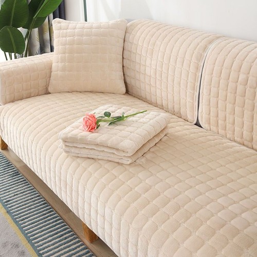 Fleece Simple Sofa Cushion Plush Velvet Anti-Slip Leather Sofa Seat Pad Winter Sofa Cover Full Wrap Sofa Blanket