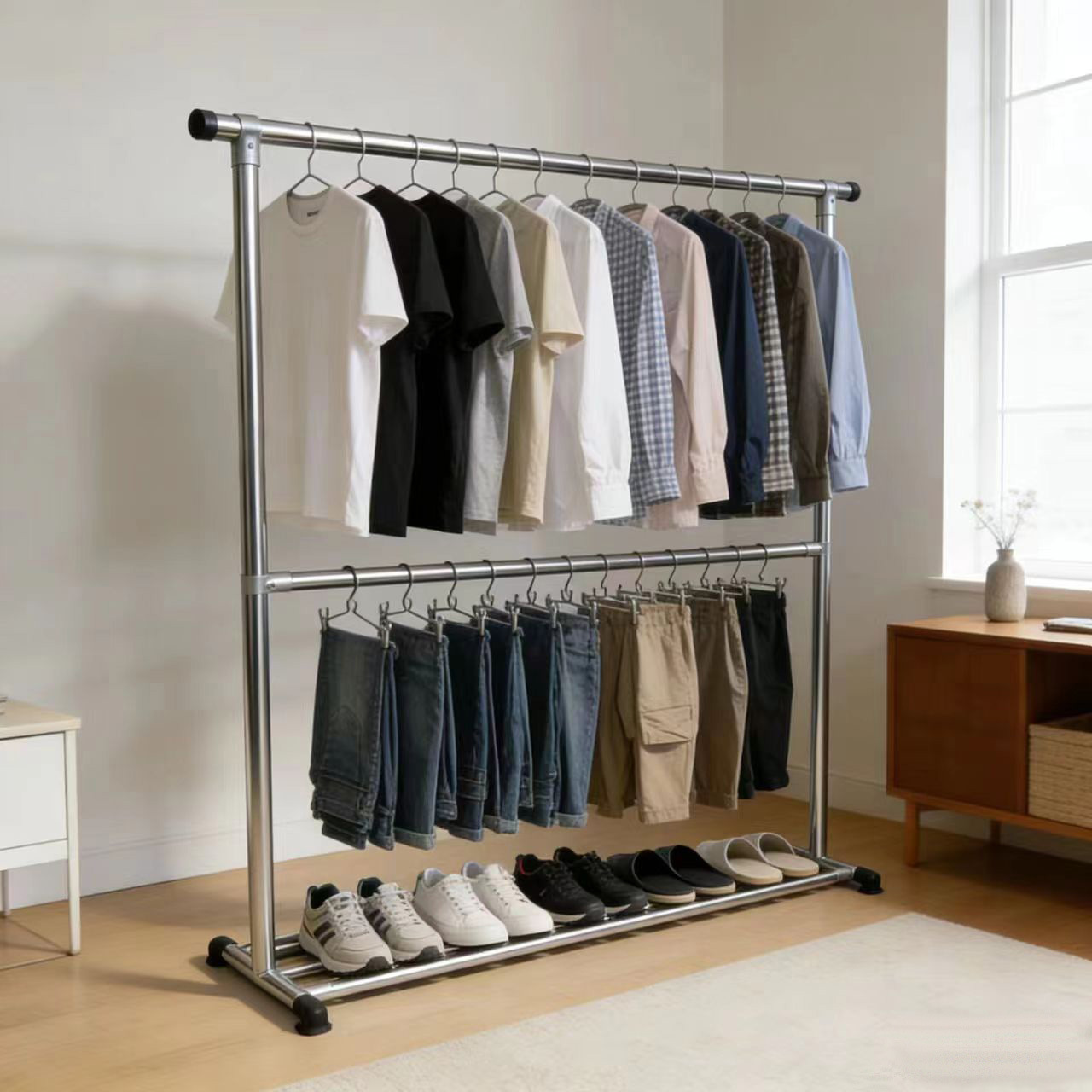 Floor-Standing Clothes Drying Rack, Single Pole Indoor/Outdoor Clothes Rack, Detachable and Modular, Modern and Simple