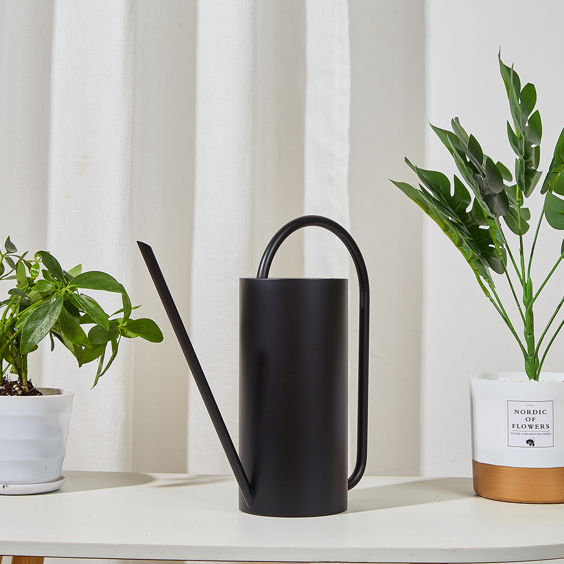 2023 nuevo acero inoxidable boca larga hervidor de riego metal negro regadera jardinería regadera 1500ml