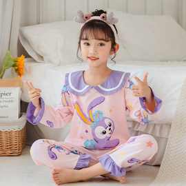 儿童睡衣女童春秋新款女孩中大童纯棉卡通睡衣套装长袖胖宝宝加大