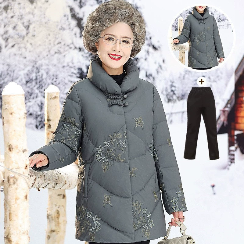 Пуховик среднего и пожилого возраста женская пожилая мама зимняя куртка бабушка зимняя хлопчатобумажная куртка высокого класса пожилая одежда