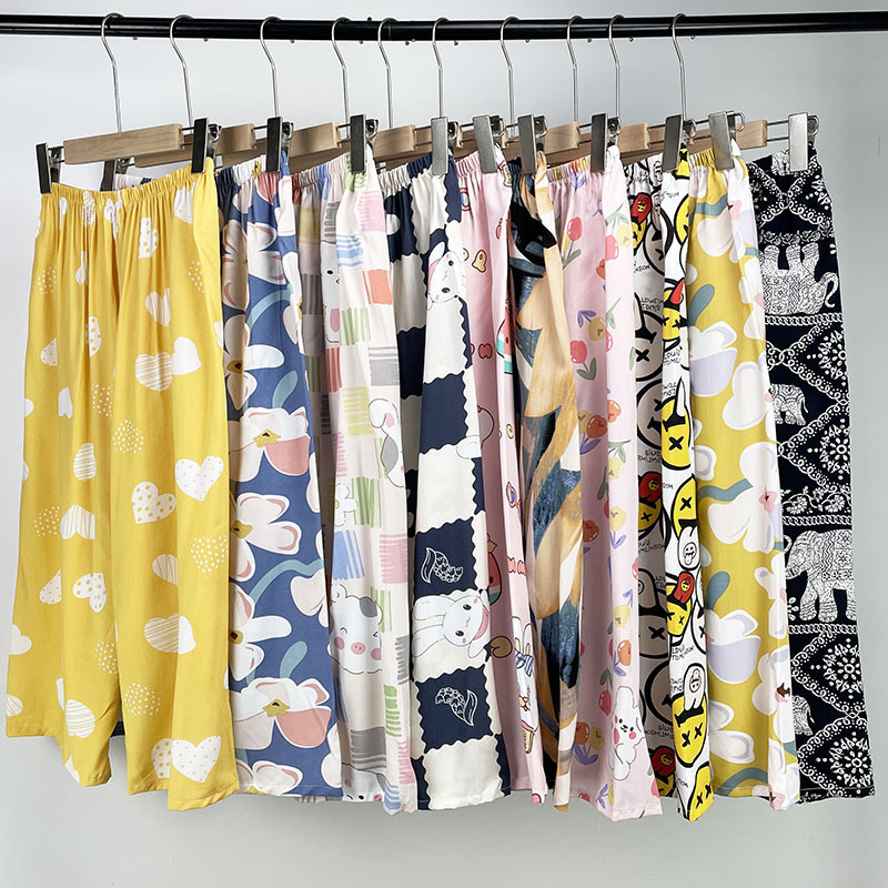 Cotton Silk Pajamas Women's Cropped Pants Summer Thin Artificial Cotton Women's Pants Middle-Aged and Elderly Cotton Silk Pants Loose Home Pants