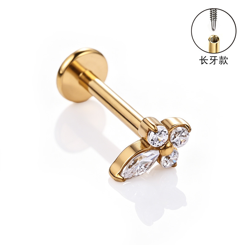 F136 Titanium Alloy Long Tooth Ear Studs, Carved Ear Bone Studs with Zircon, G23 Titanium Body Piercing Jewelry detail image 20