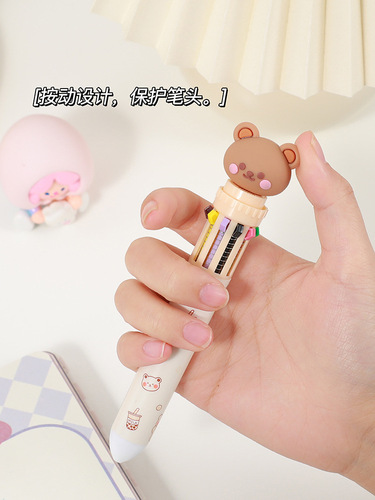Ten-color ballpoint pen cartoon cute multi-color ballpoint pen blue black red student mark number special for taking notes wholesale