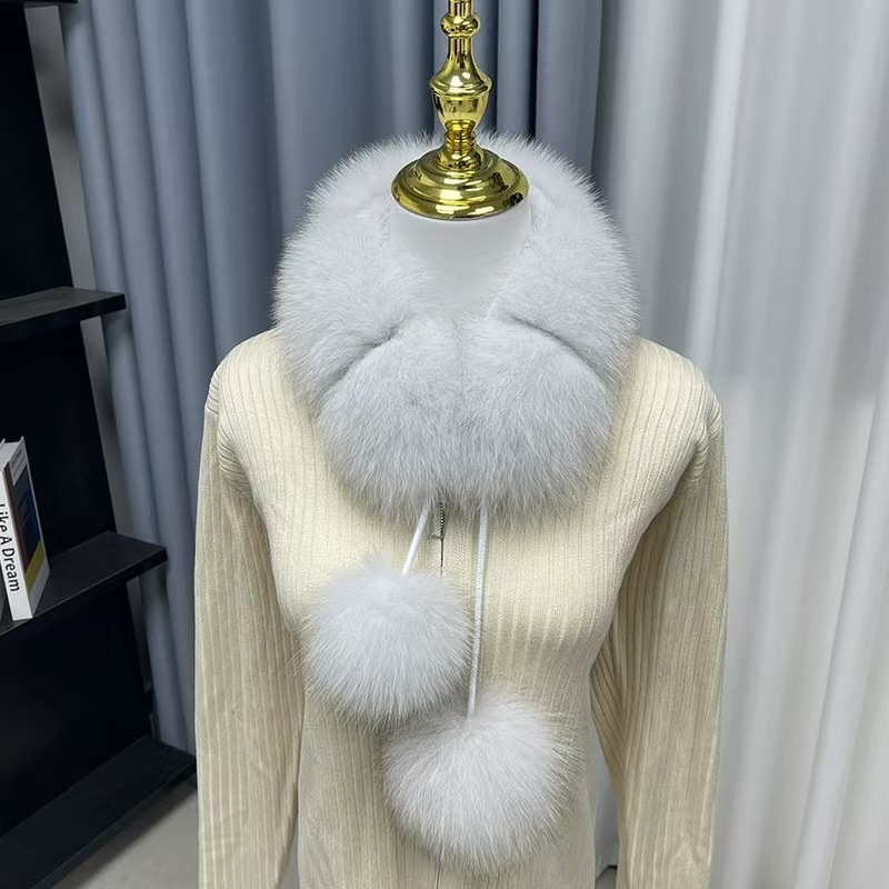 真狐狸毛围巾女冬 韩版百搭双面毛兔毛内衬皮草毛绒围脖真毛毛领