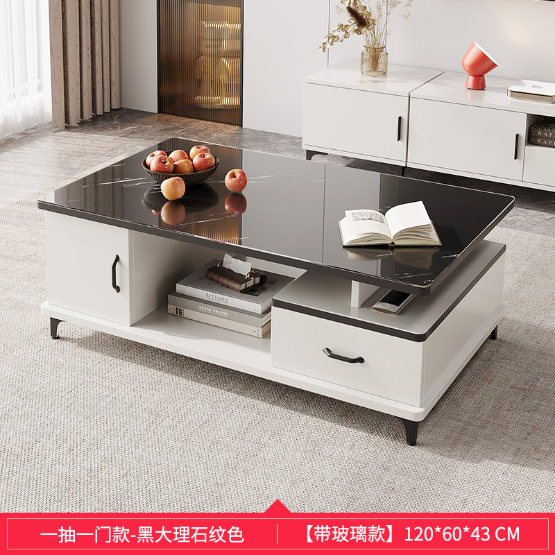 16mm 두께 강화 유리 상판 【서랍 1개 + 수납장 1개】 120*60*43cm 블랙 스톤 패턴
