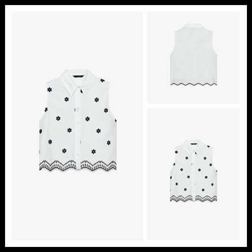 Fh4946 25 European and American Export Exclusive Supply Summer Retro Cut Out Embroidered Poplin Cotton Lapel Shirts