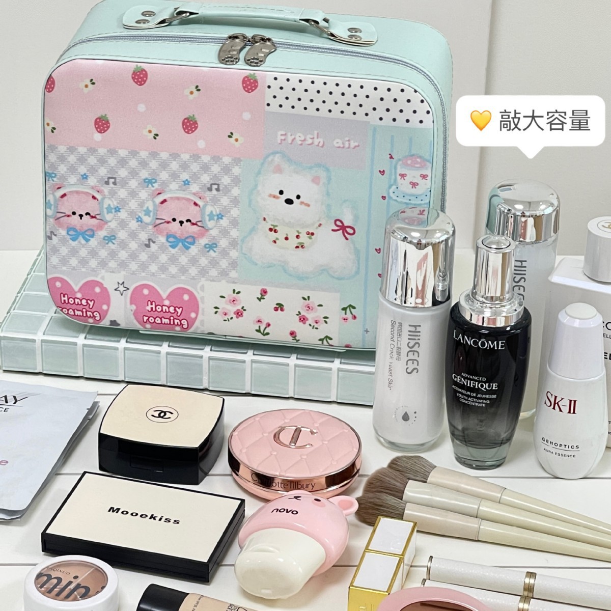 Bolsa de cosméticos con espejo, caja de cosméticos portátil de gran capacidad para mujer, maleta, bolsa de almacenamiento de cosméticos lindo de viaje impermeable