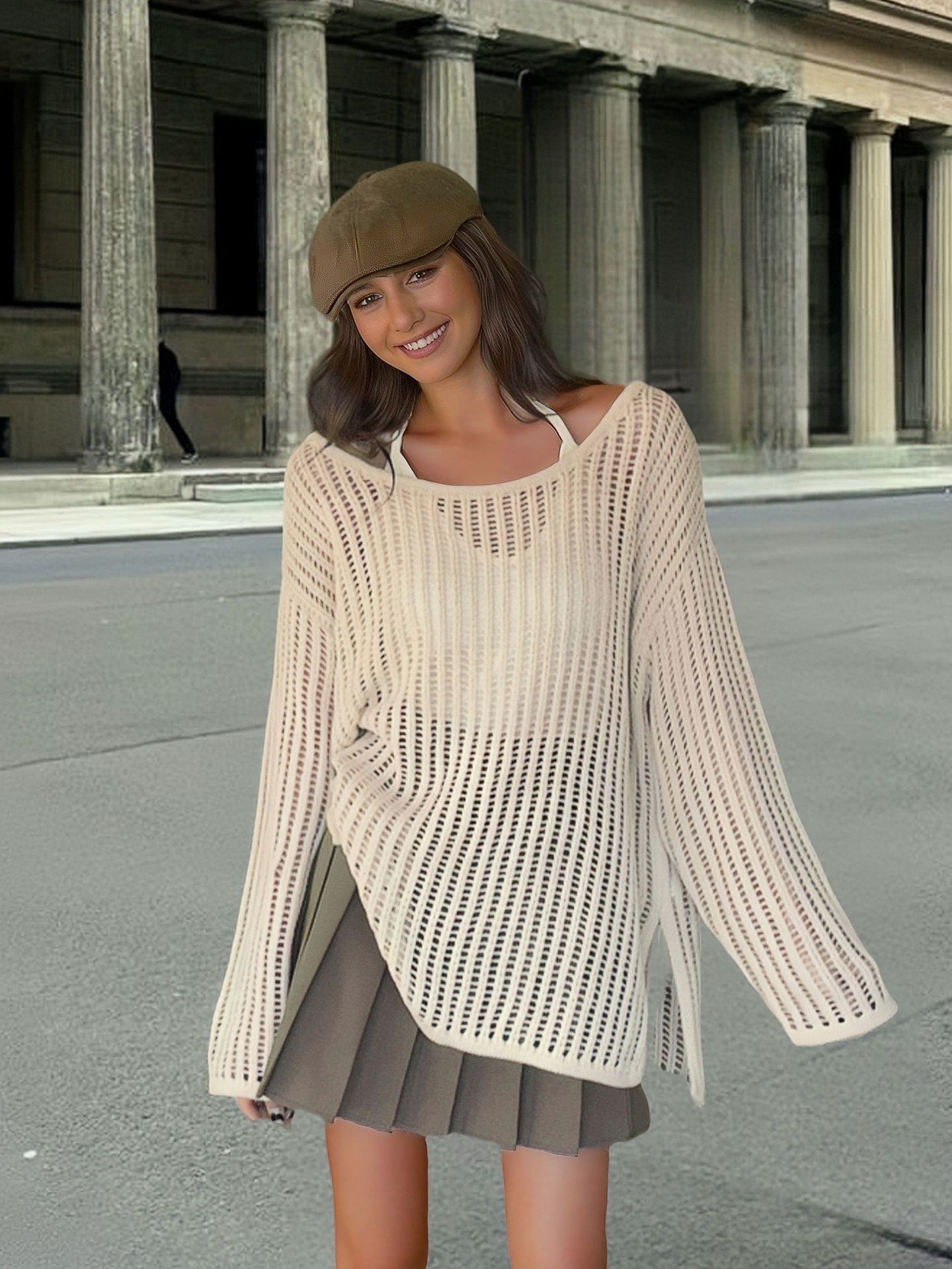 Camisa de Punto de Protección Solar para Mujer de Acrílico con Diseño Calado para Primavera y Verano