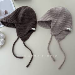 韩范100%WOOL纯羊毛短檐护耳帽女秋冬针织飞行帽巴拉克拉法毛线帽