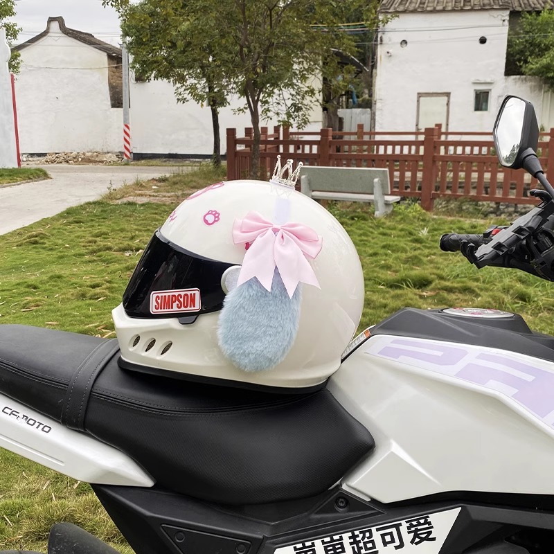 Pink Bowknot Light Blue Big Ear Dog Helmet Accessory Motorcycle Electric Universal Plush Ears Helmet Decoration
