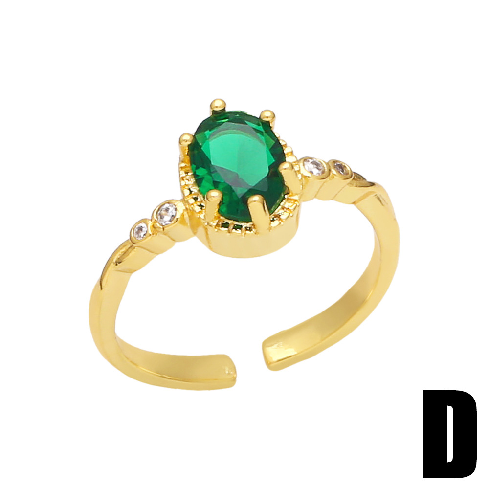 Geometric Heart Shape Copper 18K Gold-plated Green Zircon Ring