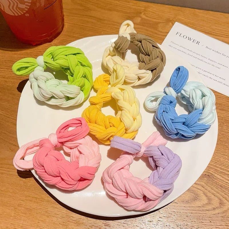 Factory color head rope women's bracelet braided rope hair ring headdress bow high elastic hair rope simple rubber band wholesale
