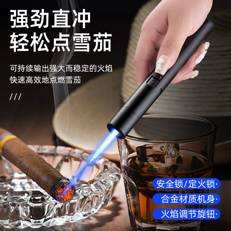 Long straight blue flame lighter moxibustion cigar special spray gun outdoor portable large fire igniter wholesale tide