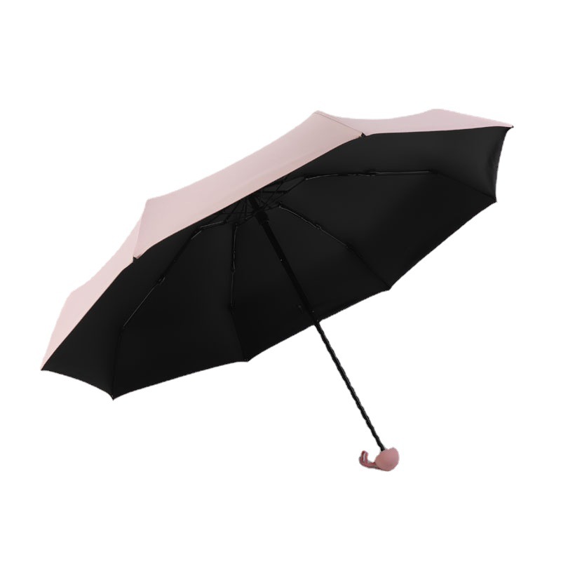 Sombrilla Plegable Tipo Cápsula de 8 Varillas 5 Pliegues con Recubrimiento Negro Ultraligera para Sol y Lluvia