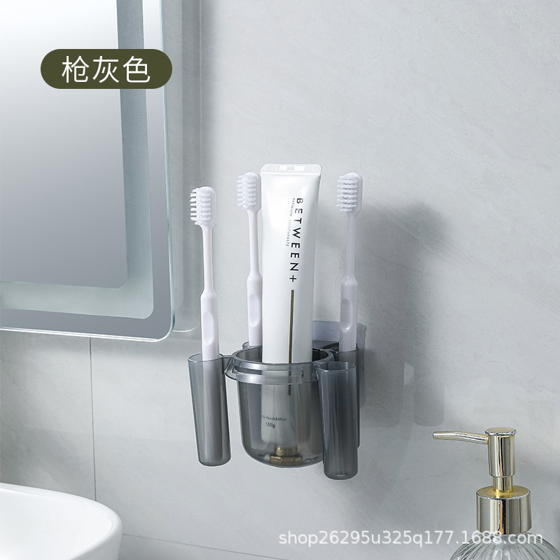 歯ブラシホルダー 穴あけ不要 壁掛け式 浴室用 歯ブラシ4本収納 歯磨き粉収納棚 浴室収納|undefined