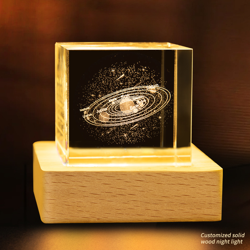 Escultura interior 3D transfronteriza cristal cuadrado luminoso luz nocturna adopción de una nube decoración creativa base de madera decoración decoración de escritorio