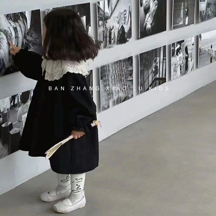 Qian Qi niñas de otoño nuevo borde de encaje reanudación de color sólido vestido de solapa vestido de moda coreano para mujeres