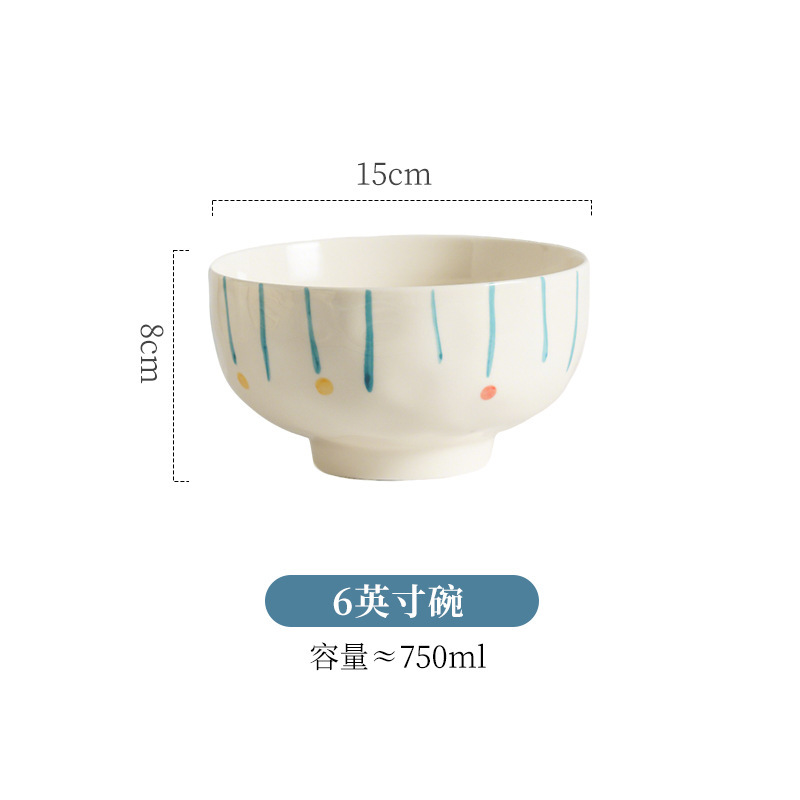 特别好看的奶油简约釉下彩米饭碗家用新款陶瓷餐具高颜值碗盘套装|undefined