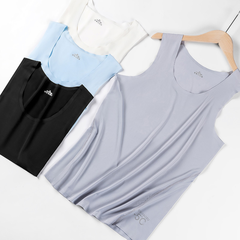 New summer ice silk seamless waistcoat men's round neck solid color sports cold sleeveless bottoming factory wholesale New summer ice silk seamless waistcoat men's round neck solid color sports cold sleeveless bottoming factory wholesale