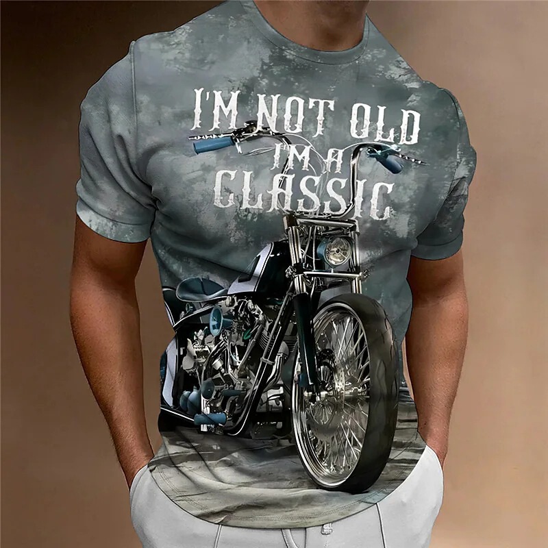 European anD American Cross-borDer ExporT Men's New PersonalizeD MoTorcycle 3D DigiTal PrinTing PaTTern ShorT-sleeveD RounD Neck T-shirT temu