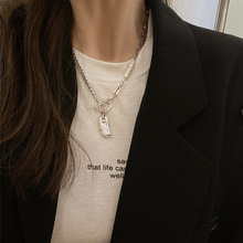 鈦鋼淡水珍珠OT扣吊墜項鏈小眾設計雙鏈個性衛衣毛衣鏈潮流百搭新
