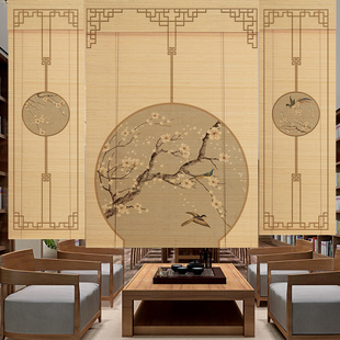 Chinese Style Retro Zen Bamboo Curtain Rolling Curtain Curtain Partition Printing Japanese Style Home Shading Lifting Door Curtain Chinese Style