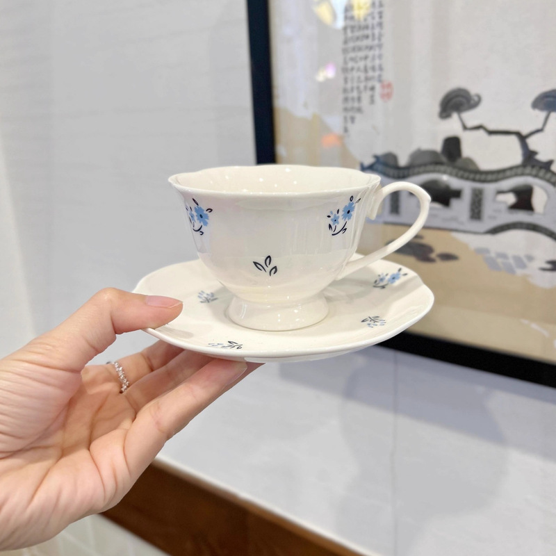 法式复古蓝色碎花陶瓷咖啡杯碟拿铁拉花杯下午茶杯子ins小众礼物|undefined
