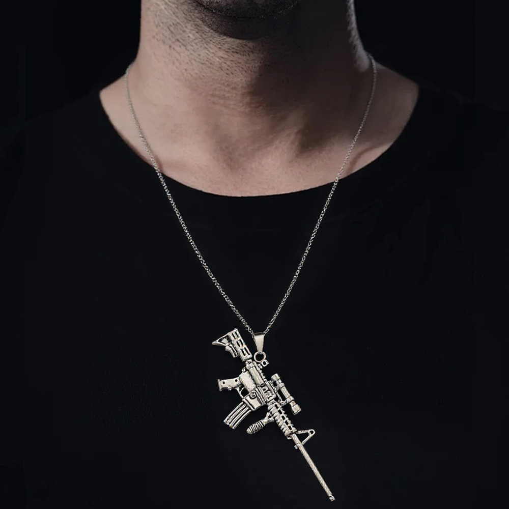 Cross-Border Domineering Personality Casting Sniper Rifle Pendant Punk Hip-Hop Rock Street Dance Men's Necklace Pendant
