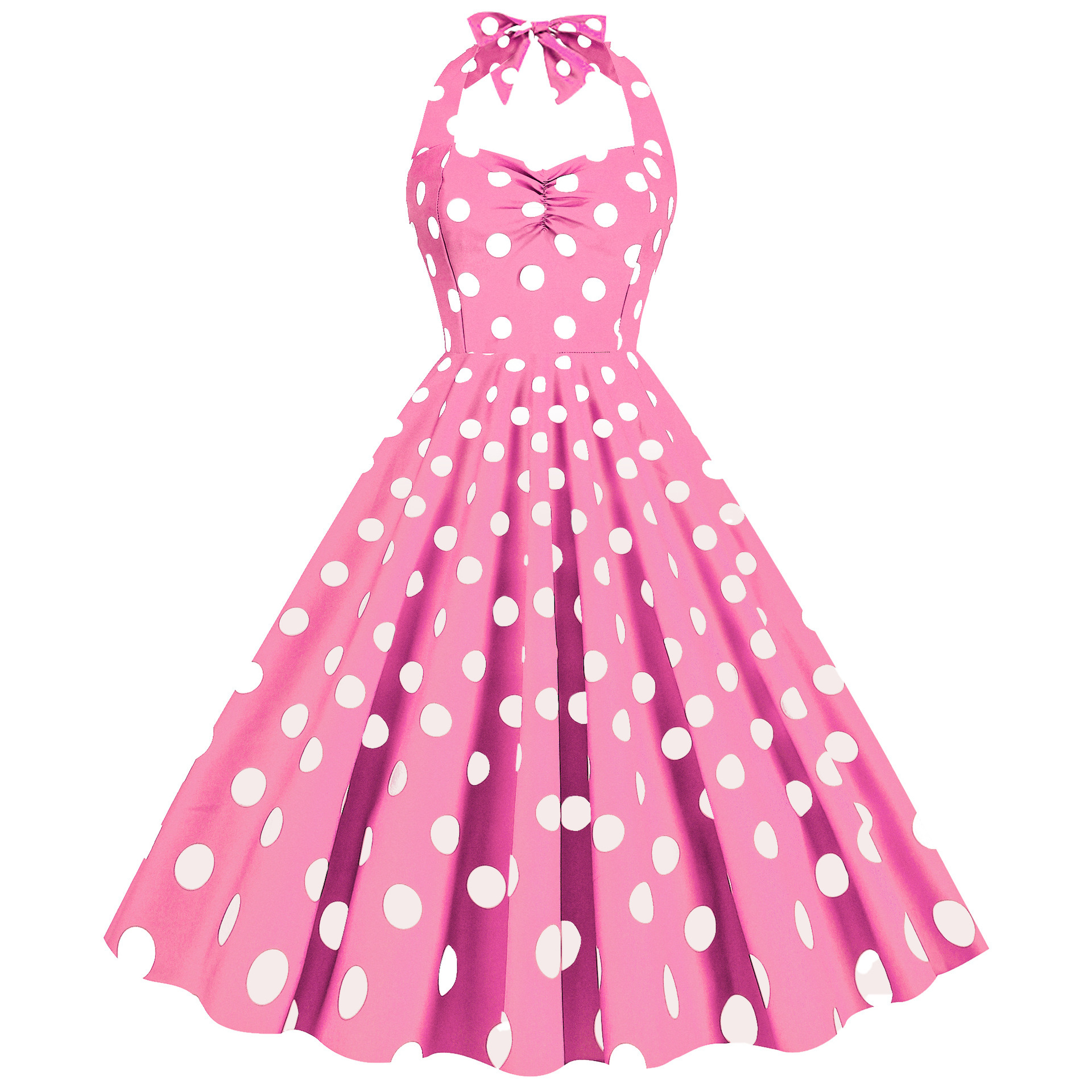 C Cross-Border Supply 50S60S Generation Dress up Retro Hepburn Style Dress Halter Polka Dot Slimming Look Large Hem Dress