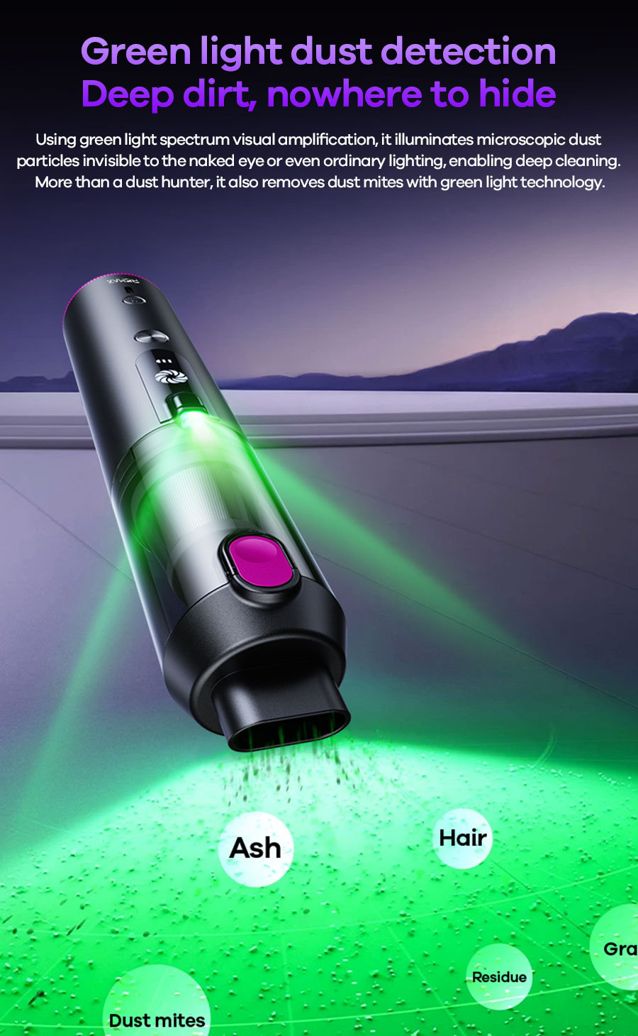 REMAX Rui Liang car-mounted, cordless, brushless vacuum cleaner with integrated blowing and suction functions, featuring a built-in light and long battery life for convenient portability