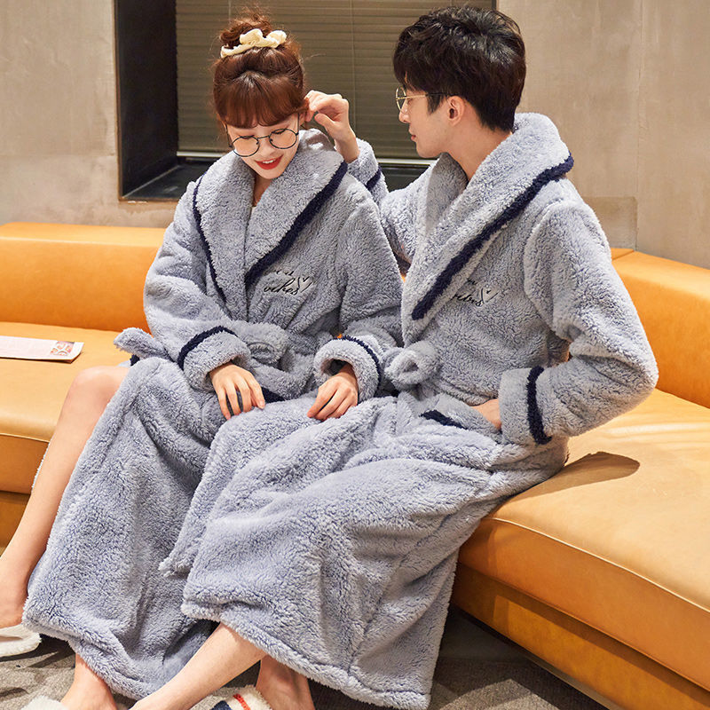 Winter long coral velvet bathrobe