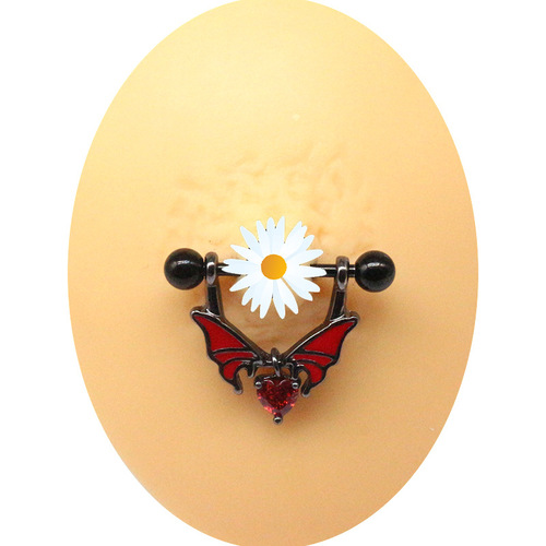 Gaby European and American cross-border butterfly navel ring, bat chest ring, nose nail, ear bone nail, heart-shaped navel ring piercing jewelry