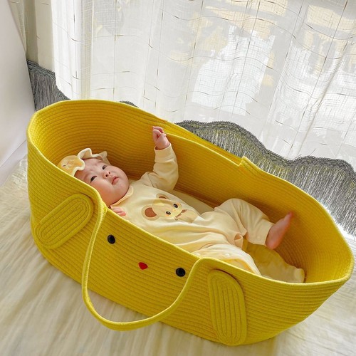 Newborn baby hand basket baby cartoon woven cotton rope cradle travel artifact storage basket storage basket