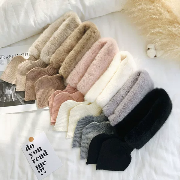 New Style Knitted Patchwork Fur Scarf Korean-Style Faux Rabbit Fur Cross-Over Plush Scarf Fashionable Winter Warm and Cold-Proof