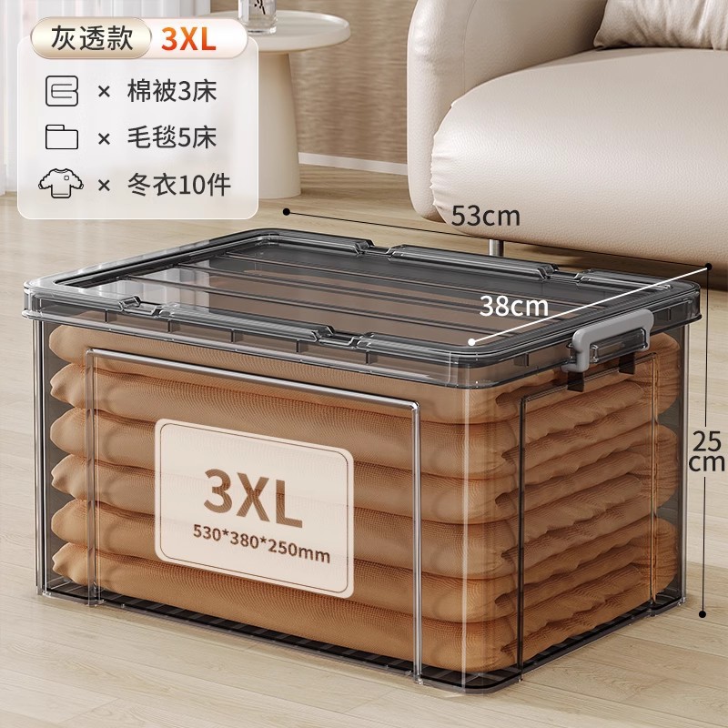 Caja de almacenamiento transparente caja de almacenamiento de plástico doméstico armario ropa juguetes de gran capacidad snack acabado caja de almacenamiento de edredón