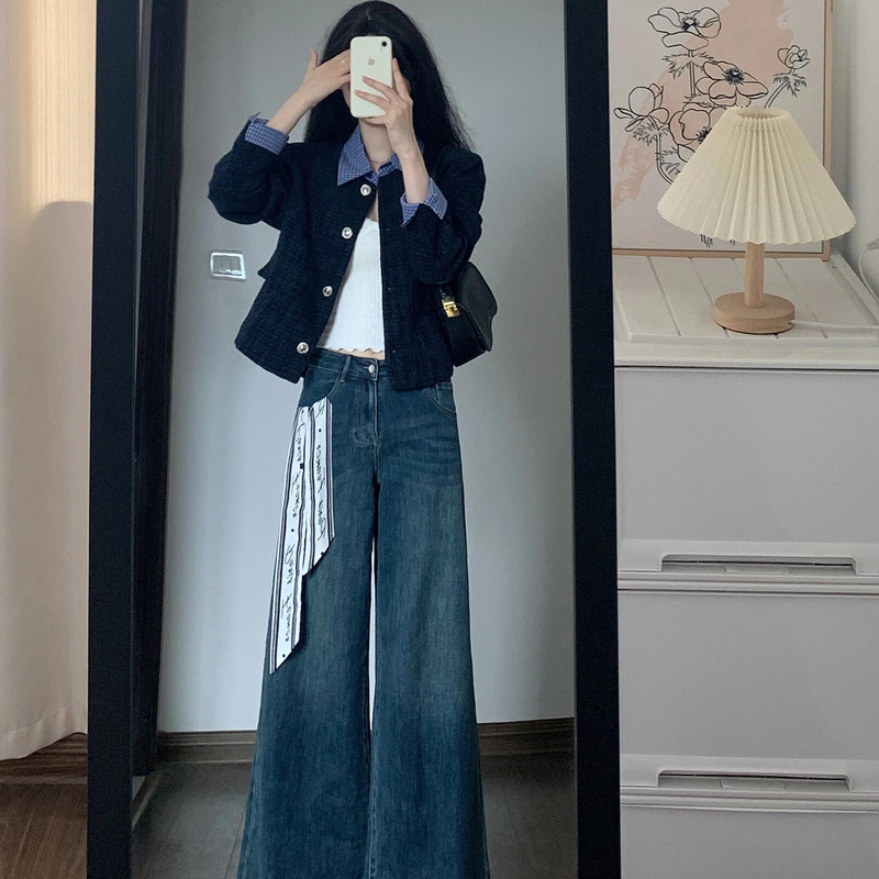 韩系假两件拼接翻领小香风外套女秋季新款宽松休闲短款夹克上衣潮|undefined