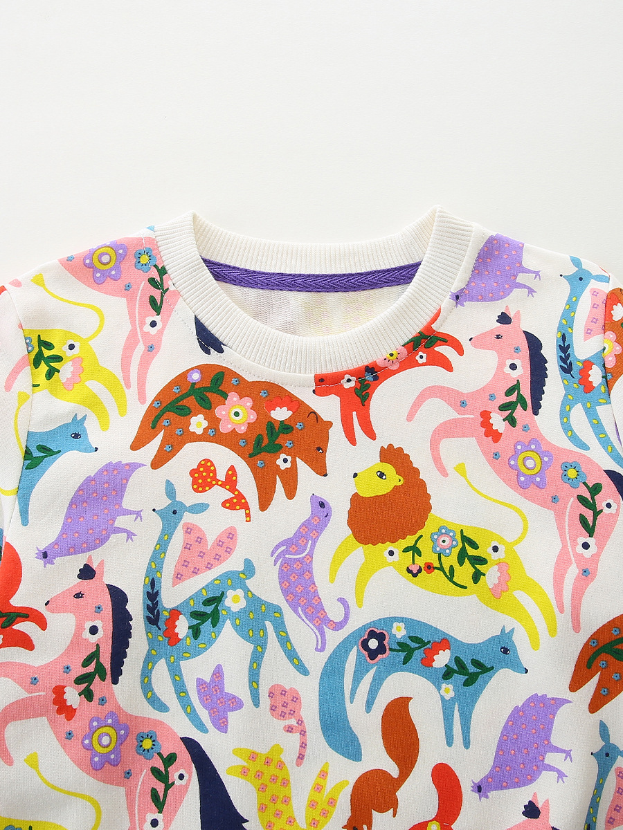 Sudadera Infantil Otoño 2026, Estilo Europeo y Americano, Divertido Estampado Animal, Sudadera para Niñas, Cuello Redondo de Algodón, Ropa Deportiva Infantil