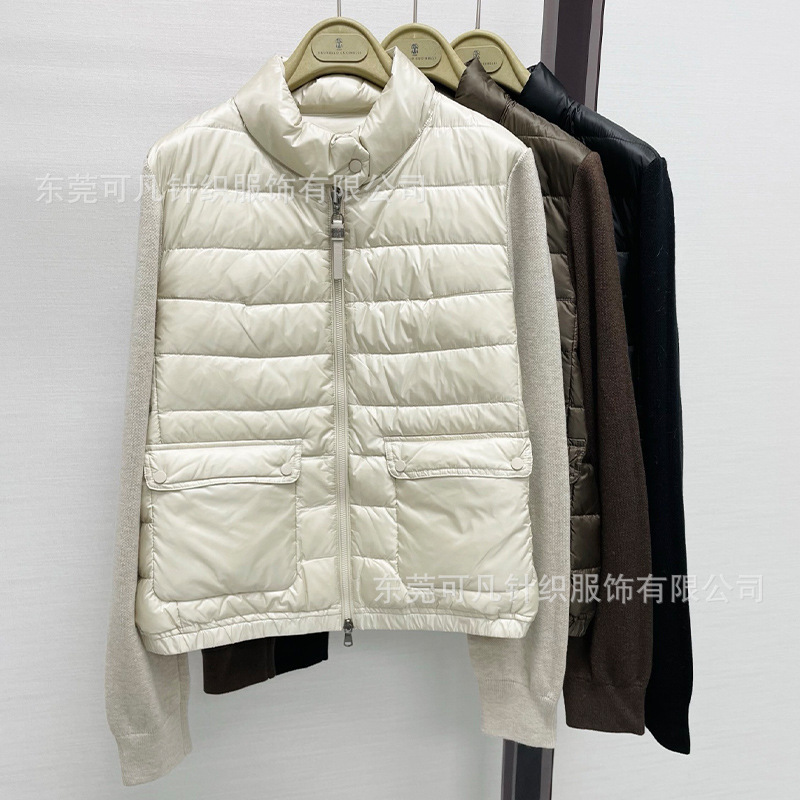 BC brand high-end early autumn new stand-up collar zippered pocket patchwork lightweight down jacket cardigan coat for women BC brand high-end early autumn new stand-up collar zippered pocket patchwork lightweight down jacket cardigan coat for women