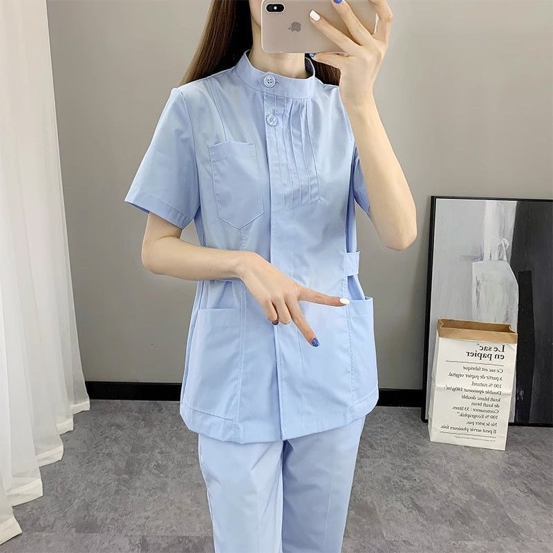 护士服短袖女夏季短款分体套装蓝色医生两件套护工口腔工作服长袖