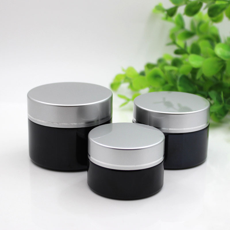 黑色膏霜瓶20g30g面霜瓶50g化妆品美容护肤分装瓶玻璃瓶 银切线盖