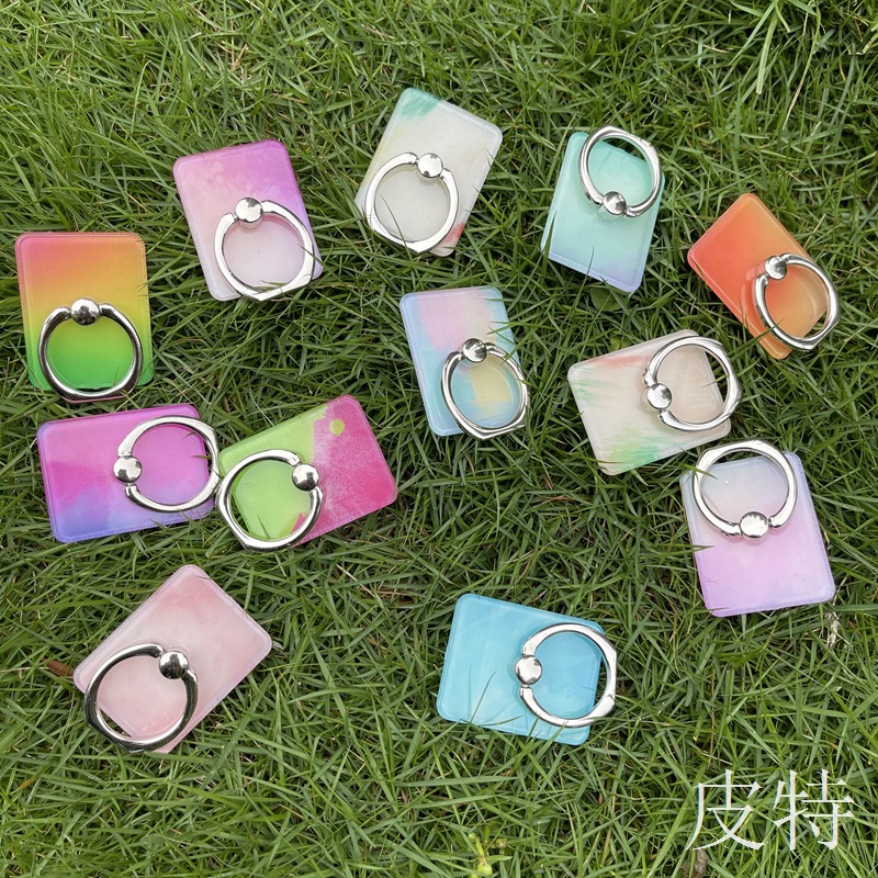Summer New Square crystal ring bracket candy color gradient small fresh mobile phone bracket stock