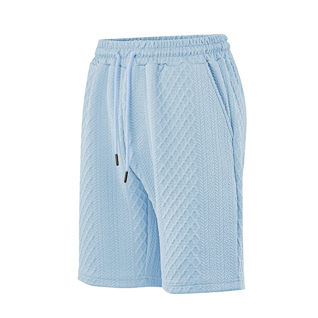 Europa y Estados Unidos ropa de hombre transfronteriza spot verano suelta pantalones cortos de color sólido jacquard correa de hombre casual pantalones cortos de playa