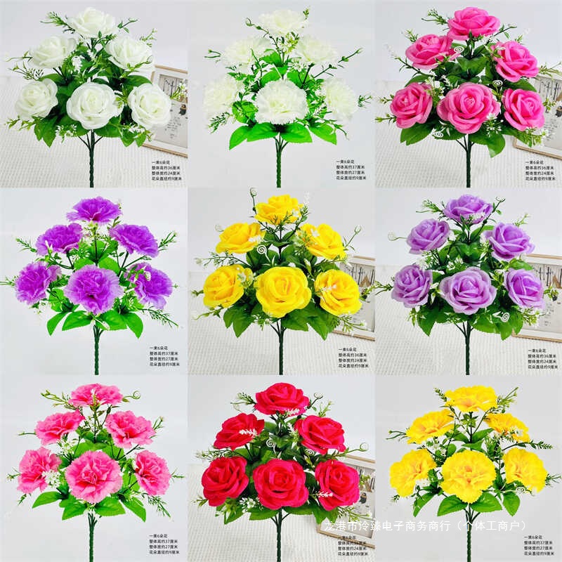 单支花假花玫瑰花装饰干花绢花布花塑料花房间装饰花小把花束