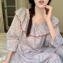 纯棉Korea夏季新款睡衣女套装复古小碎花可爱外穿学生家居服睡裙