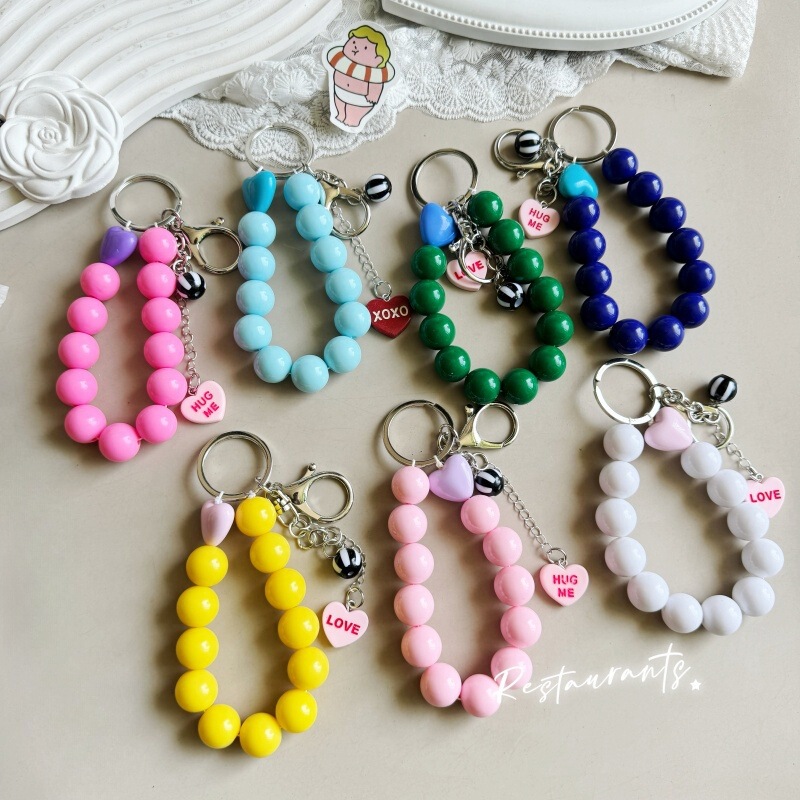 Cross-border ins style candy color mobile phone chain diy handmade beaded love key chain pendant creative mobile phone chain