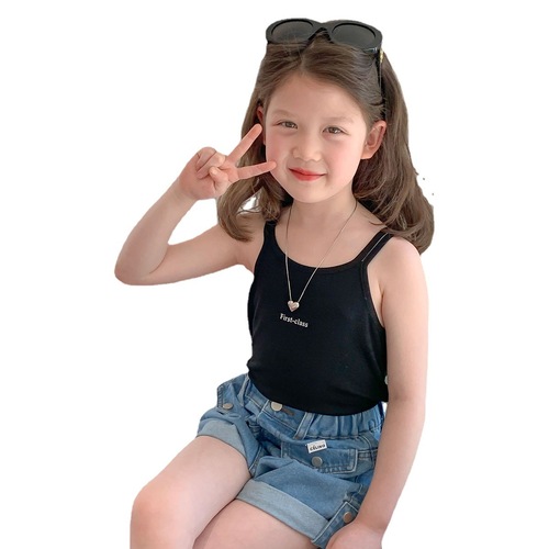 2023 Summer New Girls Camisole Korean Style Solid Color Letter Print Girls Vest Soft Breathable Camisole