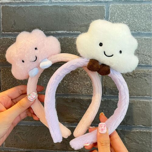 New Autumn and Winter Plush Cute Hairbands for Face Wash Broken Hair Girls Headbands Hair Accessories Cloud Smiley Face Hairbands Wholesale